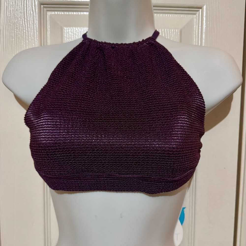 WET  Swimwear Slinky Glitter Halter Swim Top in Eggplant color Size Small NWT